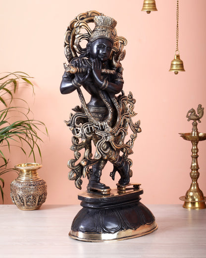 Pure Brass Black Krishna Statue – 22 inch Unique Stance & Divine Presence