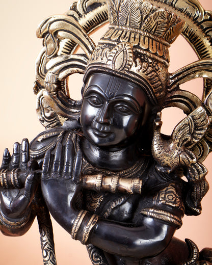 Pure Brass Black Krishna Statue – 22 inch Unique Stance & Divine Presence