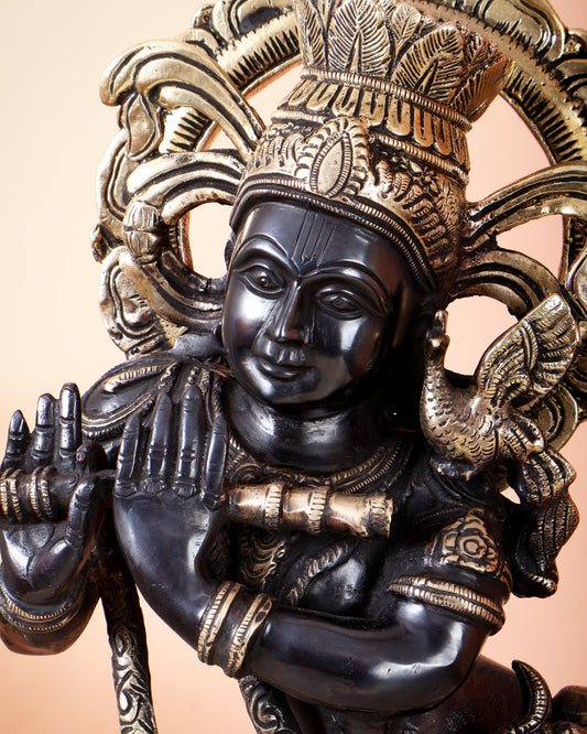 Pure Brass Black Krishna Statue – 22 inch Unique Stance & Divine Presence