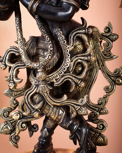 Pure Brass Black Krishna Statue – 22 inch Unique Stance & Divine Presence