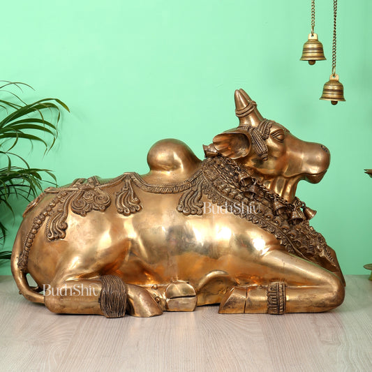 Large Brass Nandi Sculpture – Majestic Temple Design 25 inch antique tone