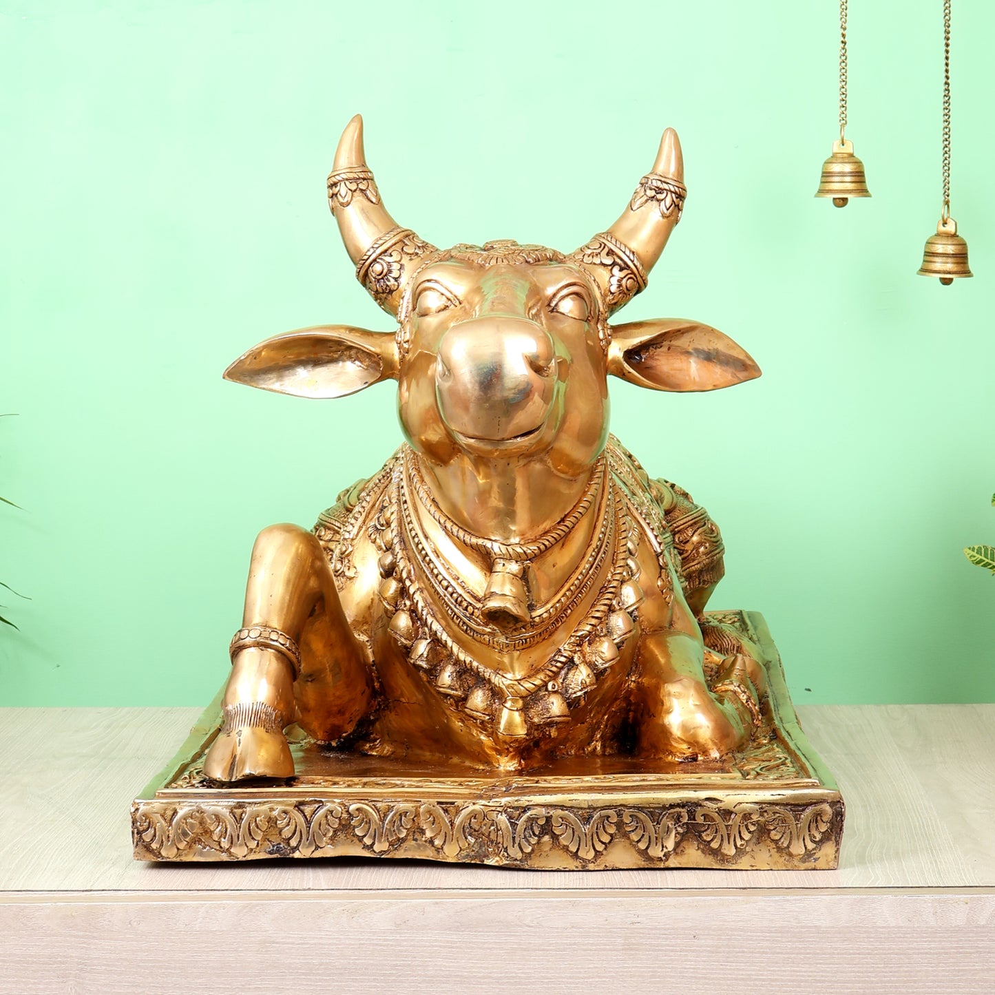 Brass Large Nandi Statue with Intricate Carvings (36X24 Inch, 73 Kg)
