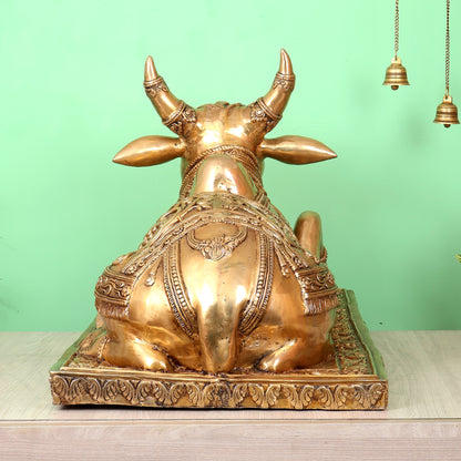 Brass Large Nandi Statue with Intricate Carvings (36X24 Inch, 73 Kg)