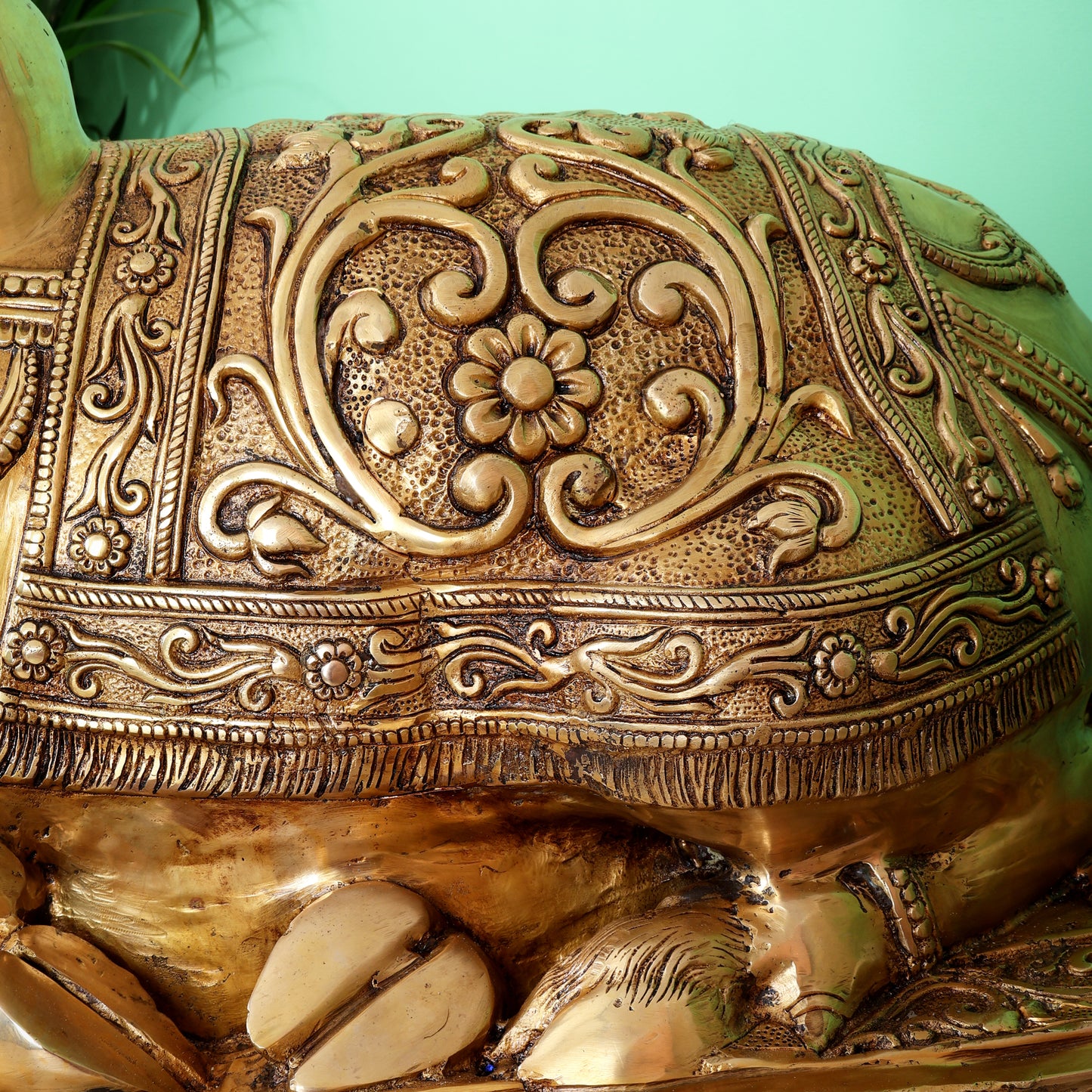 Brass Large Nandi Statue with Intricate Carvings (36X24 Inch, 73 Kg)