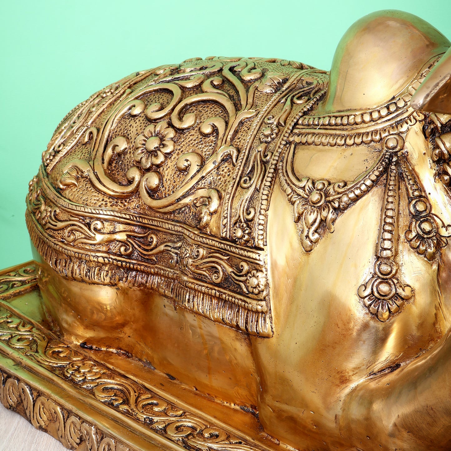 Brass Large Nandi Statue with Intricate Carvings (36X24 Inch, 73 Kg)