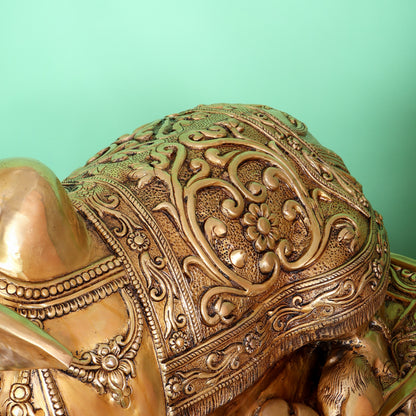 Brass Large Nandi Statue with Intricate Carvings (36X24 Inch, 73 Kg)