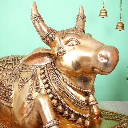Brass Large Nandi Statue with Intricate Carvings (36X24 Inch, 73 Kg)