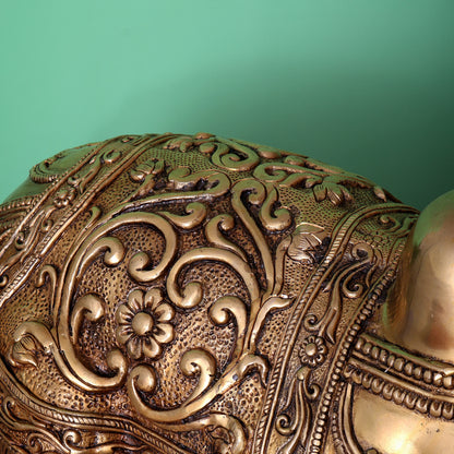 Brass Large Nandi Statue with Intricate Carvings (36X24 Inch, 73 Kg)