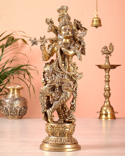 Superfine Brass Lord Krishna Idol Original statue - 14 inch