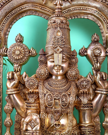 Brass Superfine Tirupati Balaji Statue with Thiruvarchi Prabhavali (53 Inch, 80 Kg)