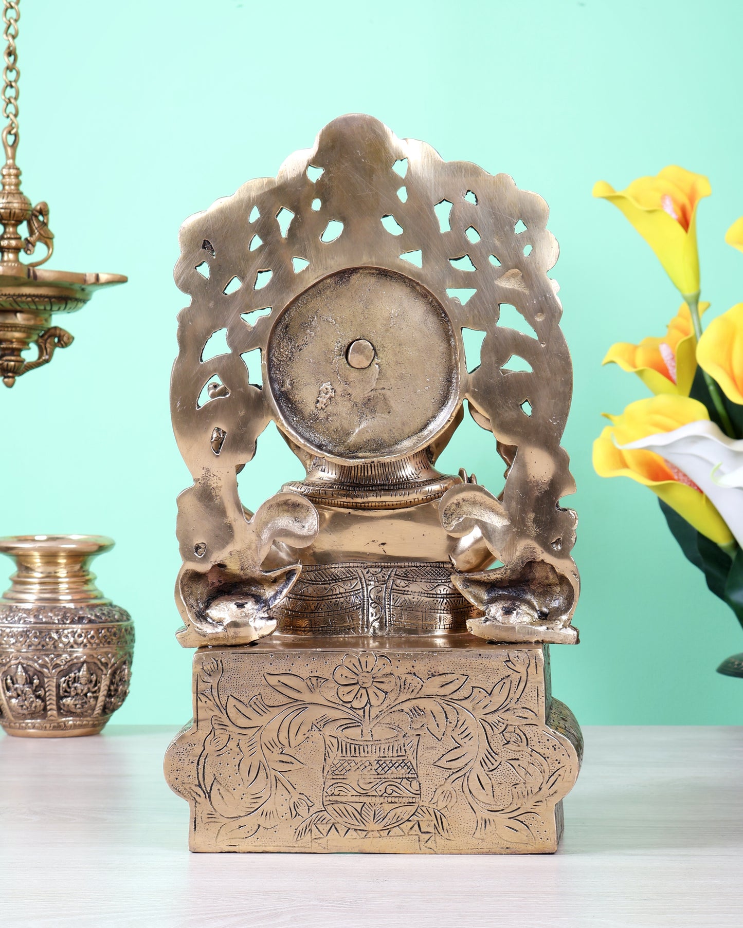 Brass Ganesha on Throne Statue | 13 Inch Unique Design (7.2 Kg)