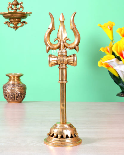 Brass Lord Shiva Trishul for table tops  - 13.5"