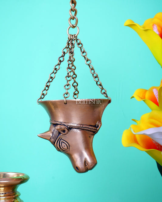 Brass Hanging Shivling Dhara with Nandi Face – Jaldhari for Abhishekam