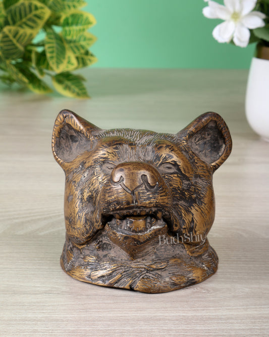 Brass Bear Face Ink Pot – Artistic Vintage Desk Accessory antique finish