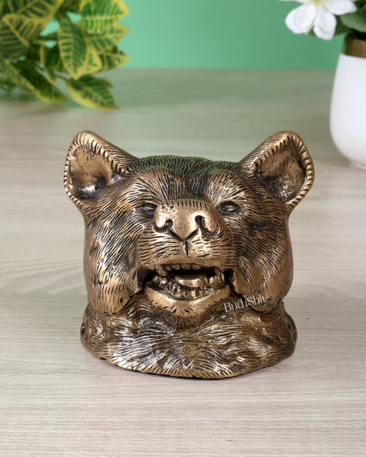 Brass Bear Face Ink Pot – Artistic Vintage Desk Accessory
