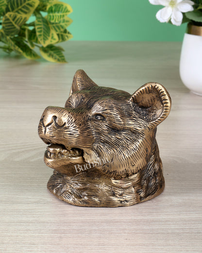 Brass Bear Face Ink Pot – Artistic Vintage Desk Accessory