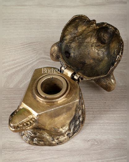 Brass Bear Face Ink Pot – Artistic Vintage Desk Accessory