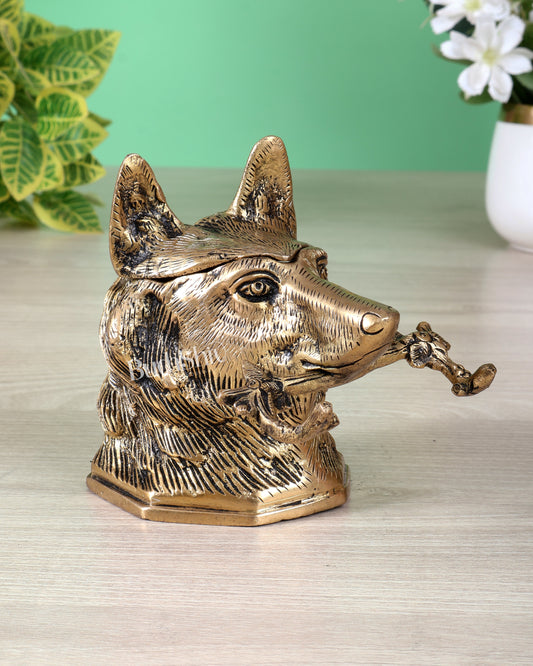 Brass Dog Face Ink Pot – Vintage Decorative Desk Accessory