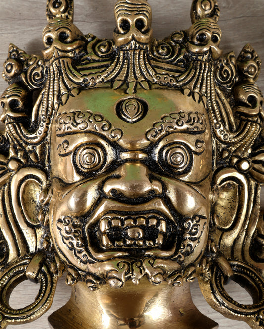Brass Mahakaal Jambala Face Wall Hanging – Sacred Protective Mask (20.5 CM, 1.52 KG)