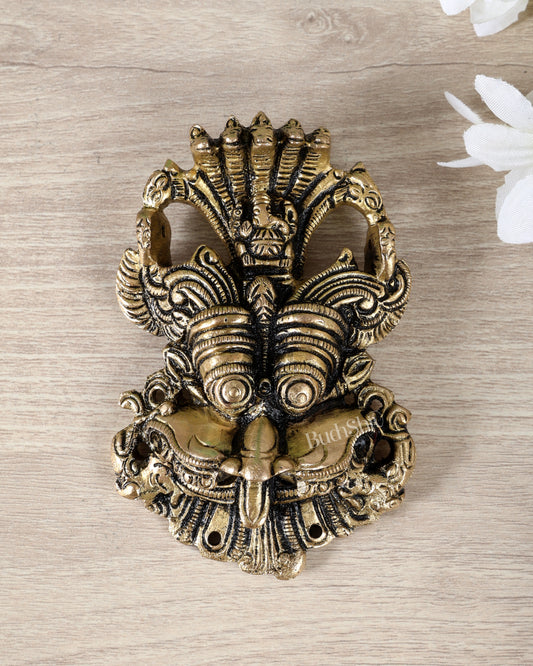 Brass Kirtimukha Yali Face Wall Hanging – Sacred Temple Guardian Décor (5.5 Inch, 800 GM)