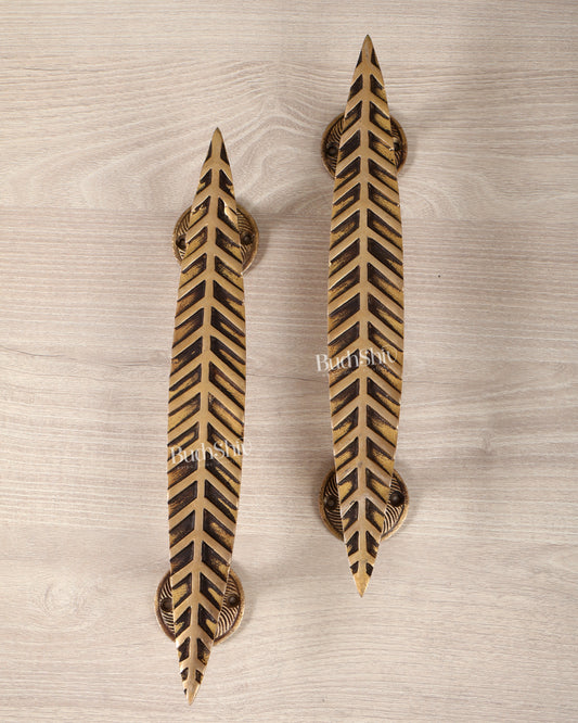 Brass Leaf Design Door Handle Pair – 12 Inch Decorative Entrance Pull Handles (Set of 2)