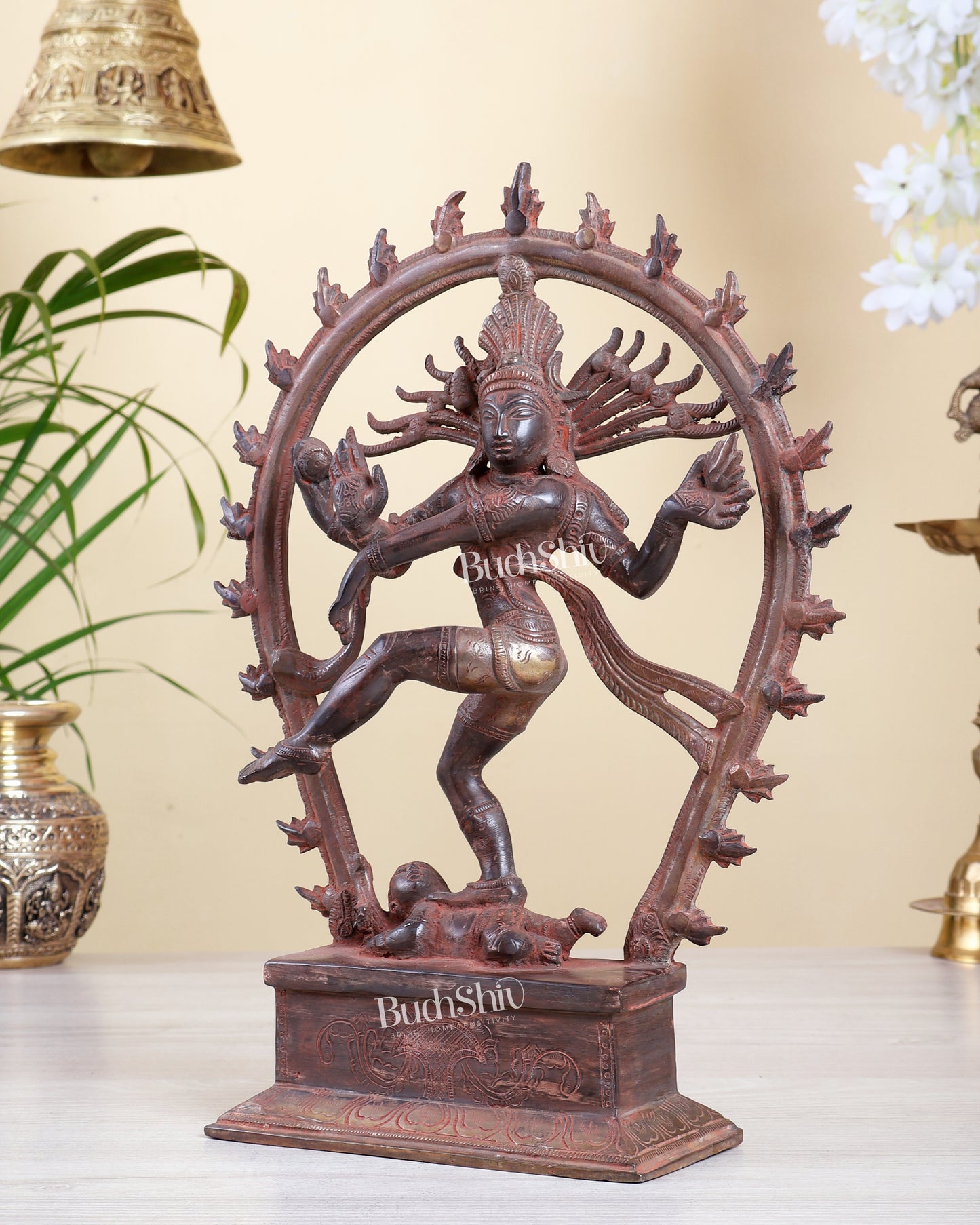 Brass Nataraja Statue – red sand Tone | 12" oval arch