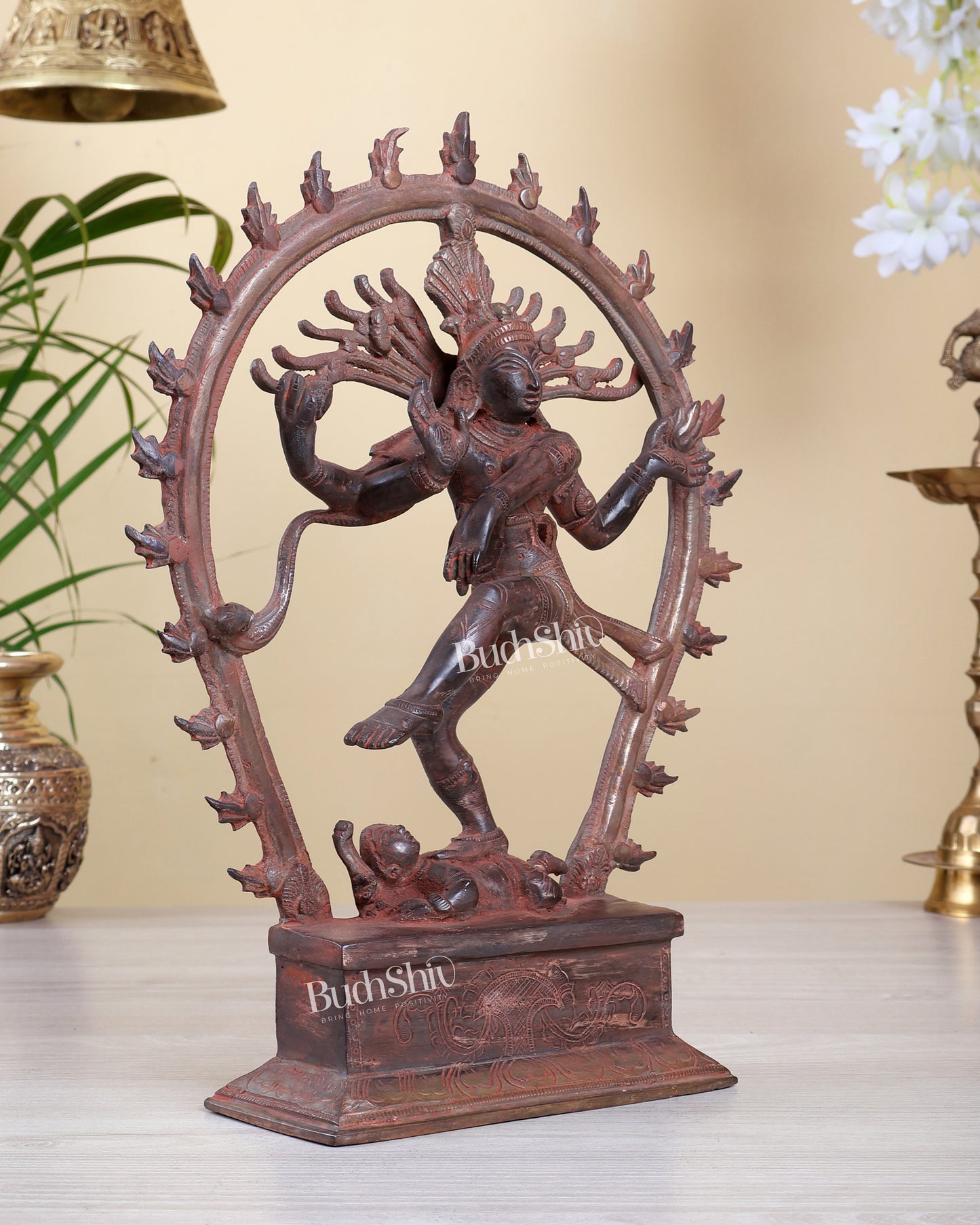 Brass Nataraja Statue – red sand Tone | 12" oval arch
