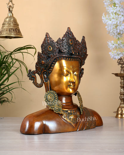 Brass Buddha Bust Sculpture – 15 Inch Crowned Buddha Face in Three Tone Finish