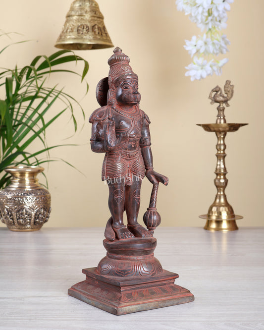 Brass Standing Hanuman Statue – Red & Silver Sand Finish | 12 Inch Idol