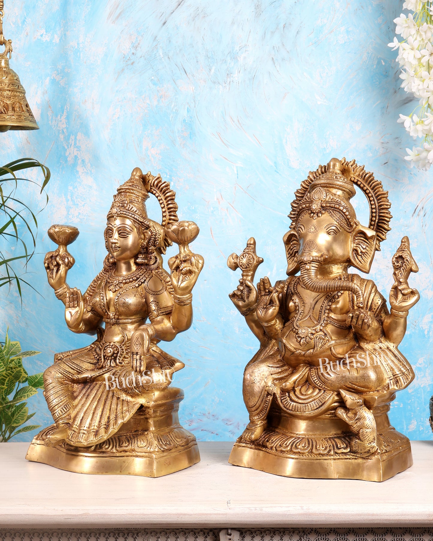 Brass Ganesh Lakshmi Brass Idol 18" Pair