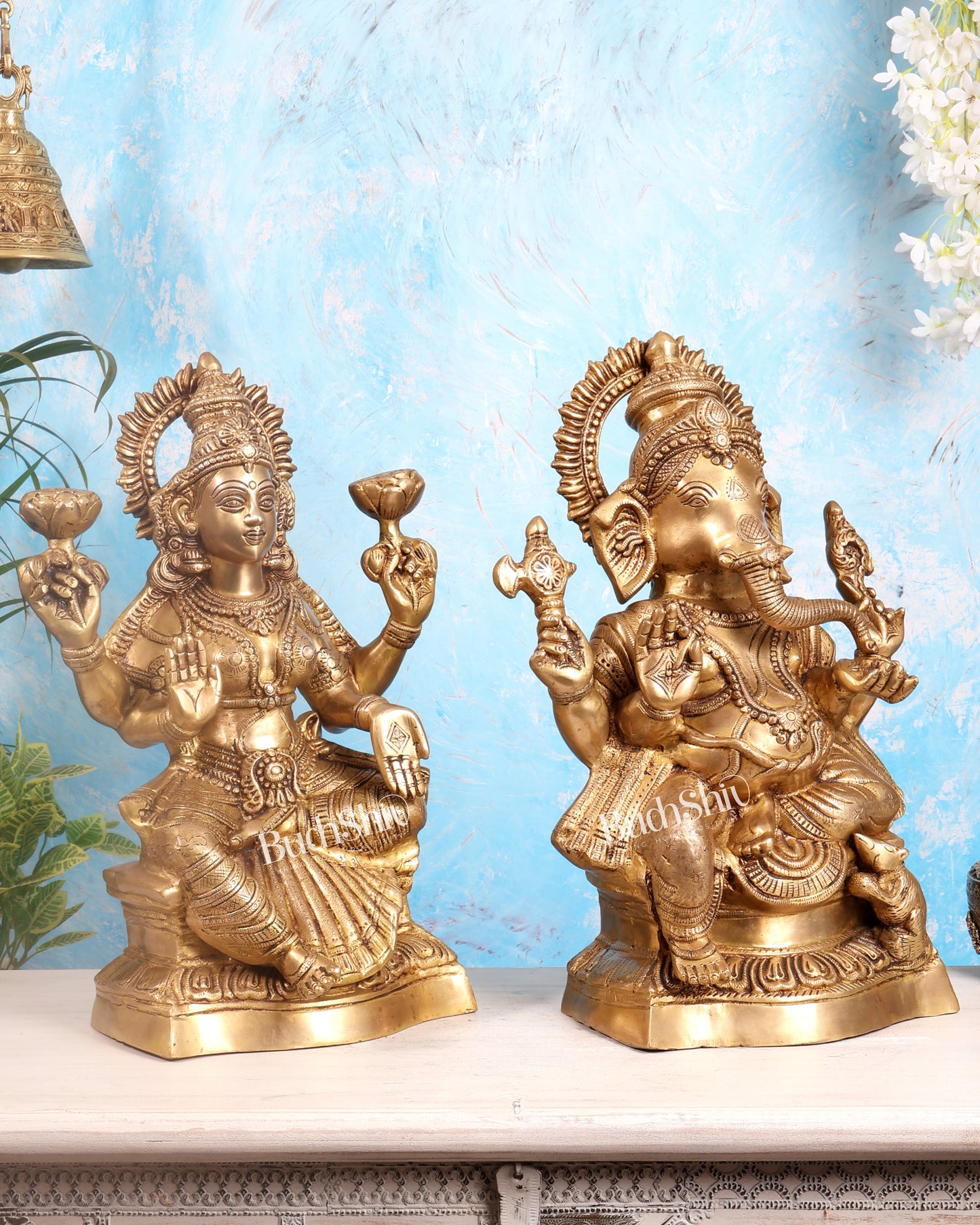 Brass Ganesh Lakshmi Brass Idol 18" Pair