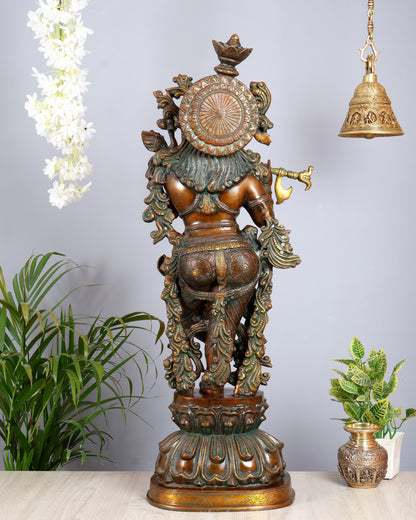 Large Lord Krishna 36" Brass Sculpture – Chola Style