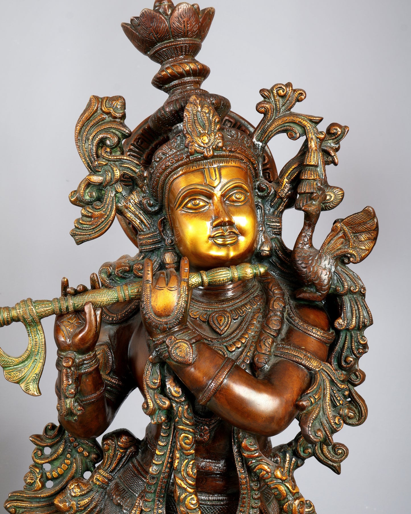 Large Lord Krishna 36" Brass Sculpture – Chola Style