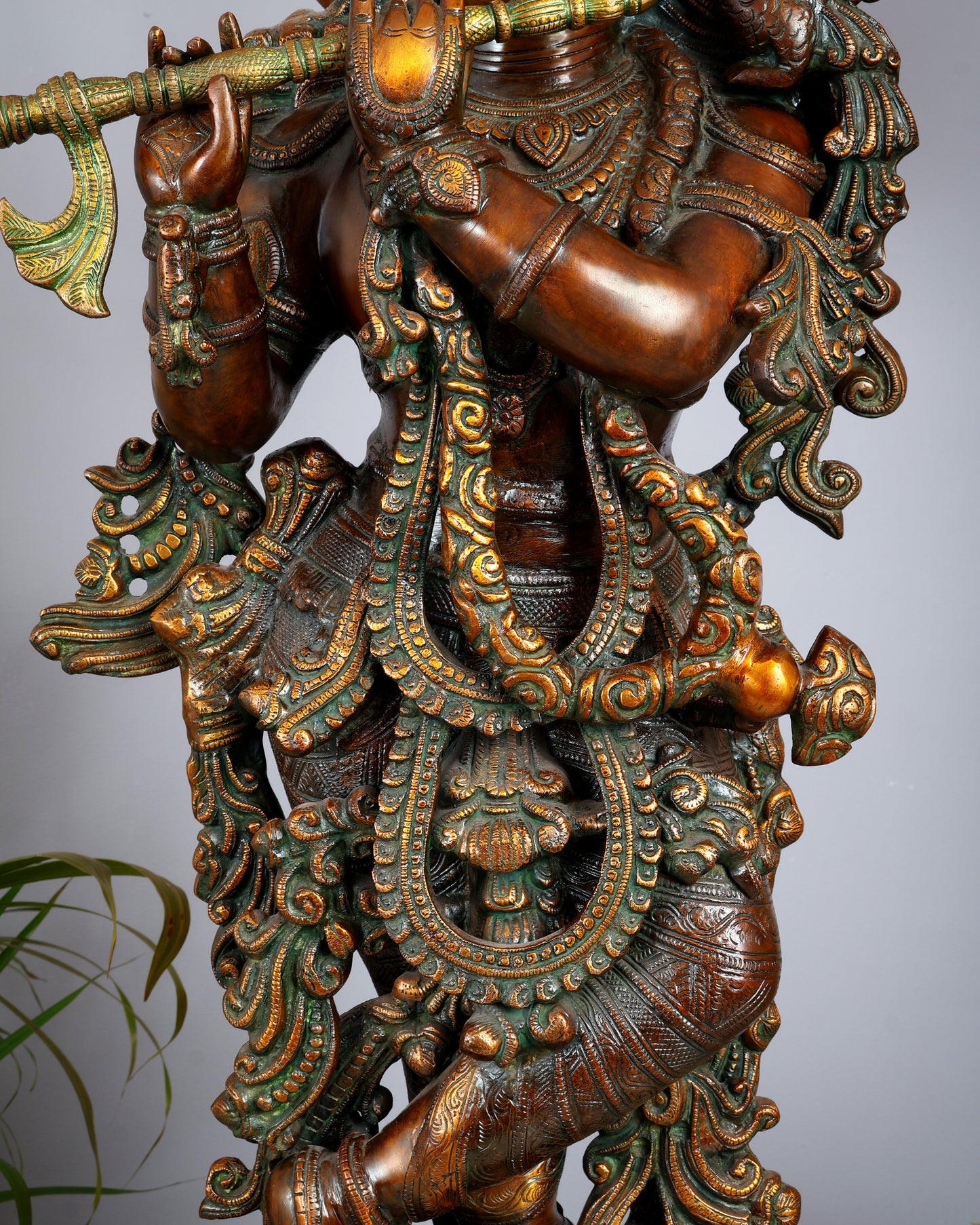 Large Lord Krishna 36" Brass Sculpture – Chola Style