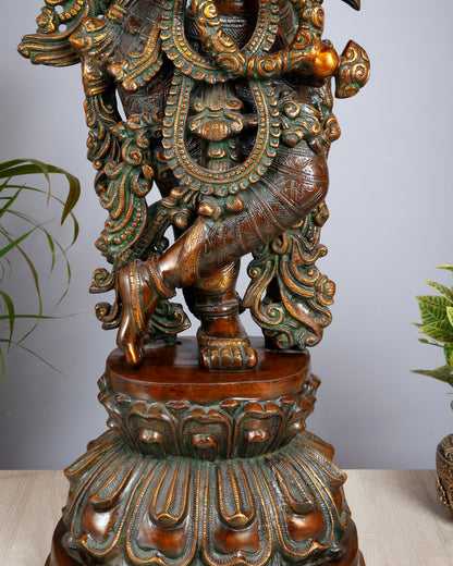 Large Lord Krishna 36" Brass Sculpture – Chola Style
