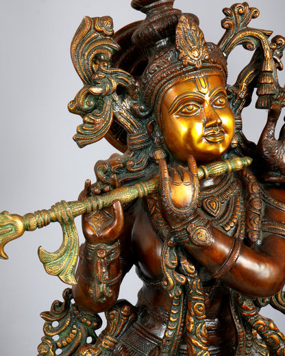 Large Lord Krishna 36" Brass Sculpture – Chola Style