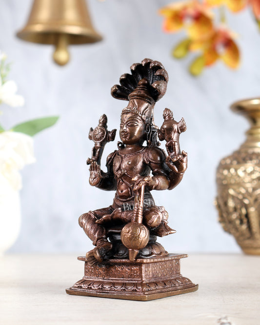 Pure Copper Vishnu Narayan with Sheshnag Idol – Seated Adi Shesha Vishnu Statue 5"