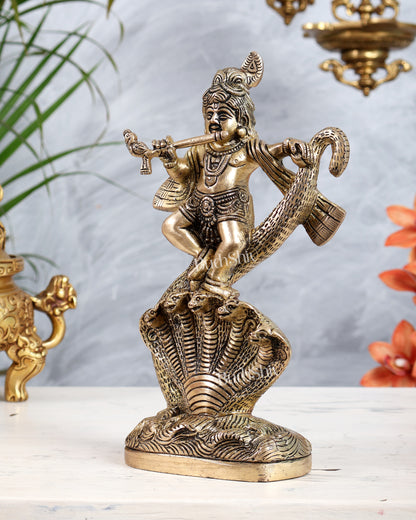 Brass Kalinga Narthana Krishna Idol | Krishna Dancing on Kaliya Naag Statue
