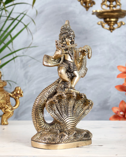 Brass Kalinga Narthana Krishna Idol | Krishna Dancing on Kaliya Naag Statue