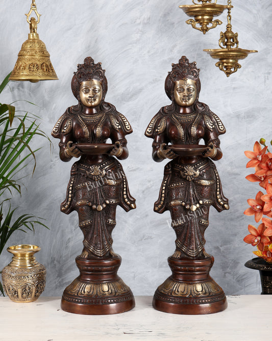 Brass Deep Lakshmi Pavaai Villaku 23" - Brown Gold
