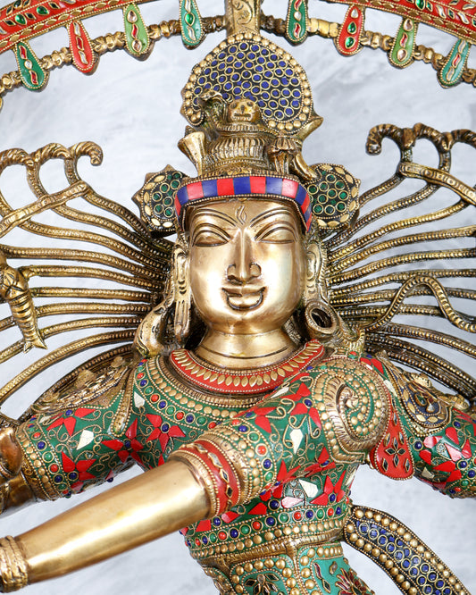 Pure Brass Large Lord Shiva as Nataraja - 47 Inch, meenakari Stonework