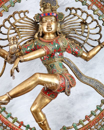 Pure Brass Large Lord Shiva as Nataraja - 47 Inch, meenakari Stonework