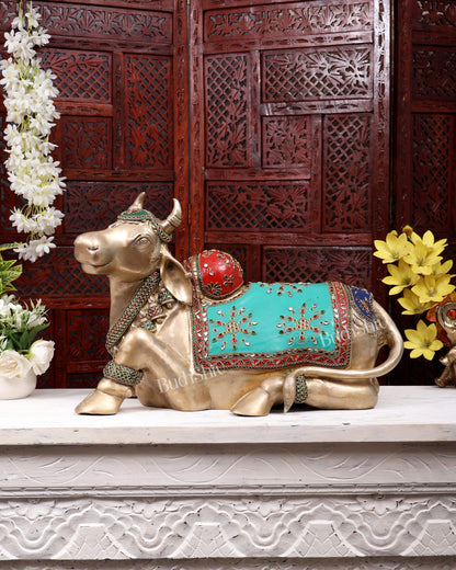 Handcrafted Brass Nandi Idol – meenakari 21"