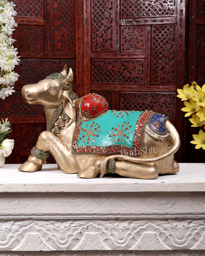 Handcrafted Brass Nandi Idol – meenakari 21"