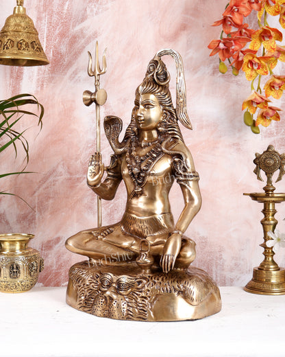Pure Brass Lord Shiva Statue - 18" matte finish