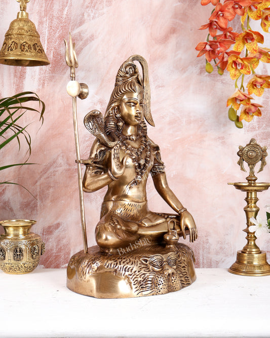 Pure Brass Lord Shiva Statue - 18" matte finish