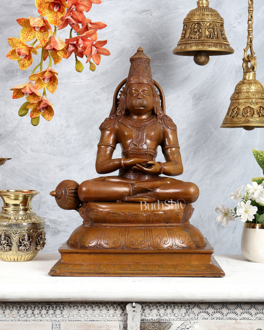 Handcrafted Brass Lord Hanuman statue | Deep Meditation | 18" added copper
