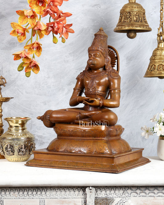 Handcrafted Brass Lord Hanuman statue | Deep Meditation | 18" added copper