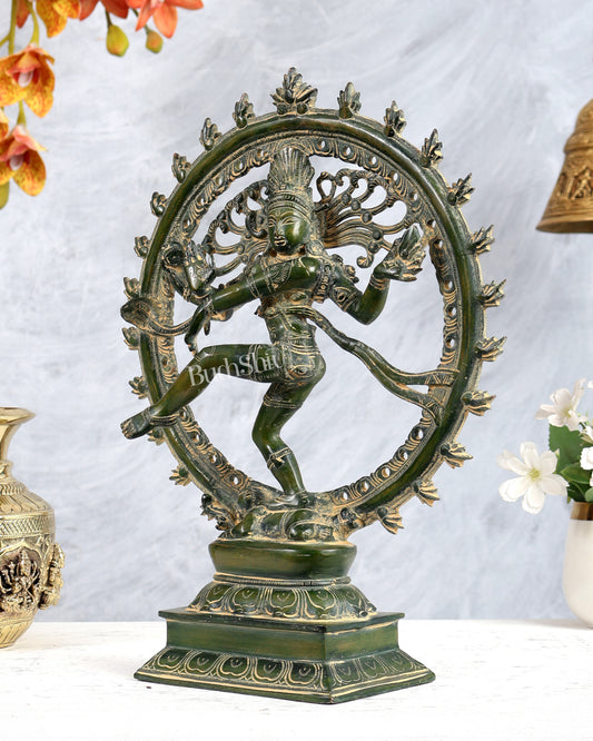 Vintage Brass Nataraja Statue with Green tone Finish 13 inch
