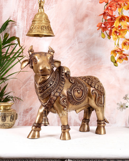 Pure Brass Large Standing Nandi Fully Sculpture  14" antique tone